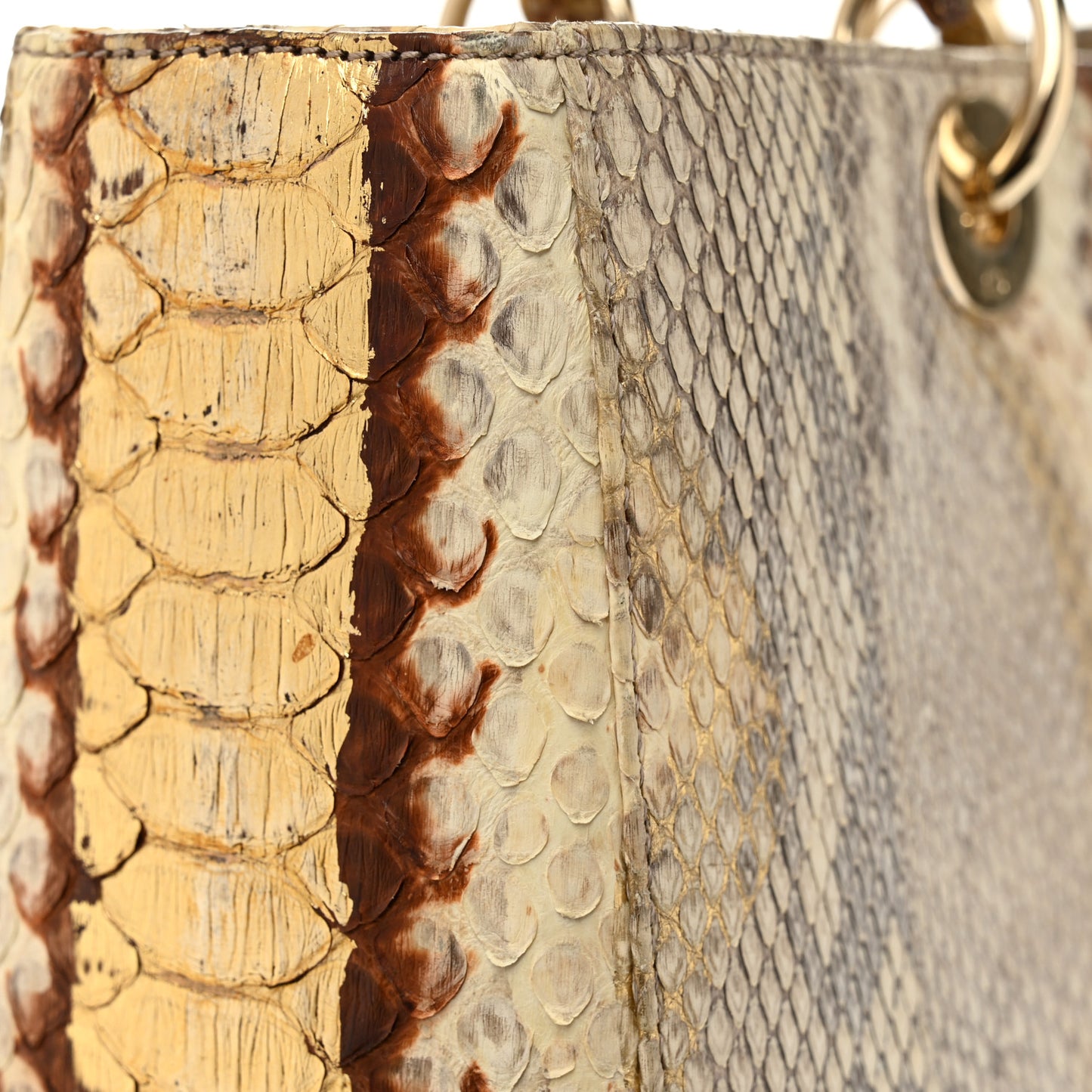 Metallic Snakeskin Large Lady Dior Beige Gold