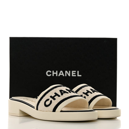 Chanel Lambskin Embroidered Logo Mules 37.5 Ivory Black 9 of 9