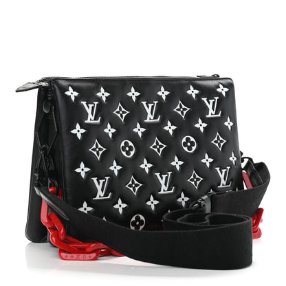 Louis Vuitton Lambskin Embossed Monogram Coussin PM Black White 3 of 9