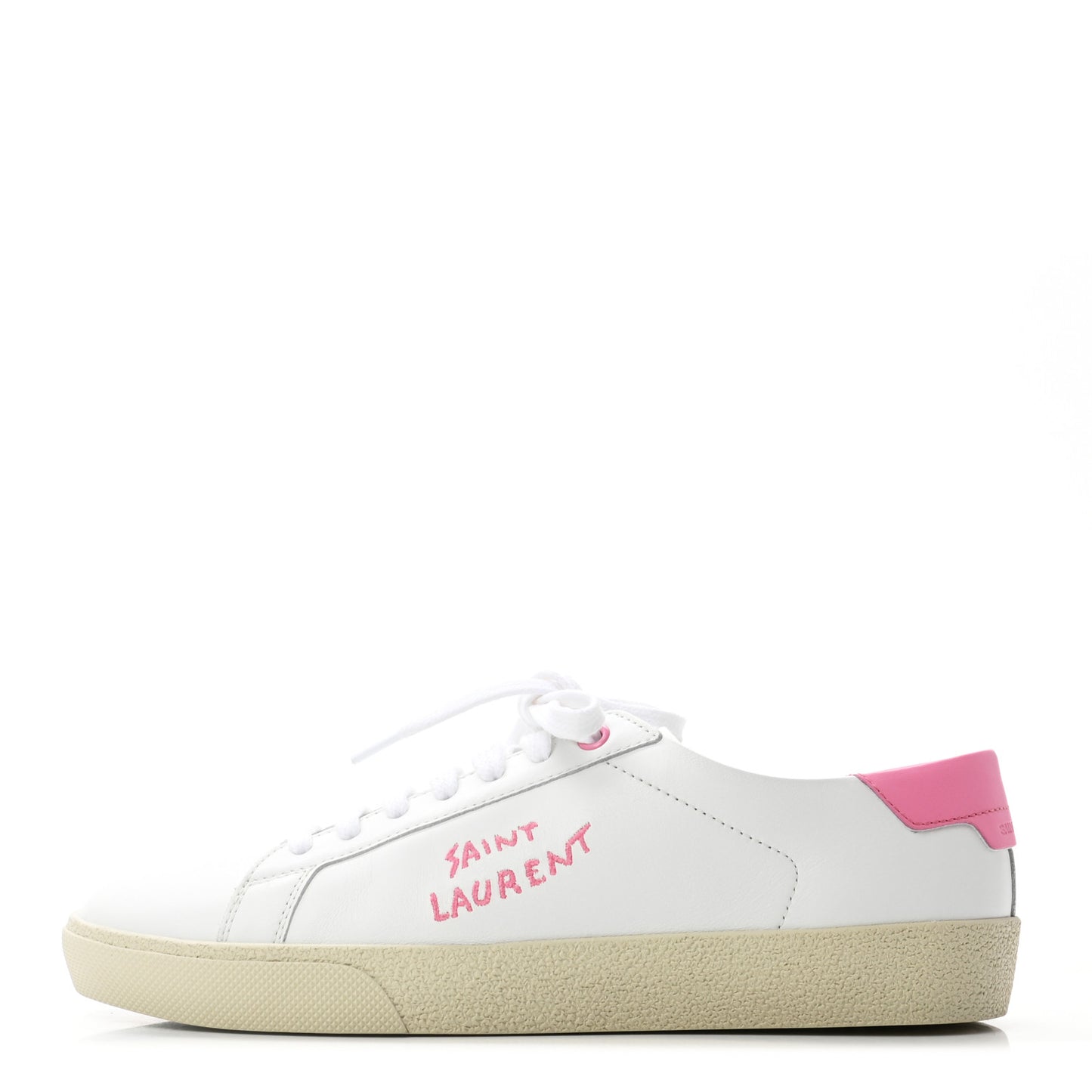 Calfskin Embroidered Mens Court Classic Sneakers 38 White Pink