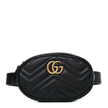 Gucci Calfskin Matelasse GG Marmont Belt Bag 85 34 Black 1 of 6