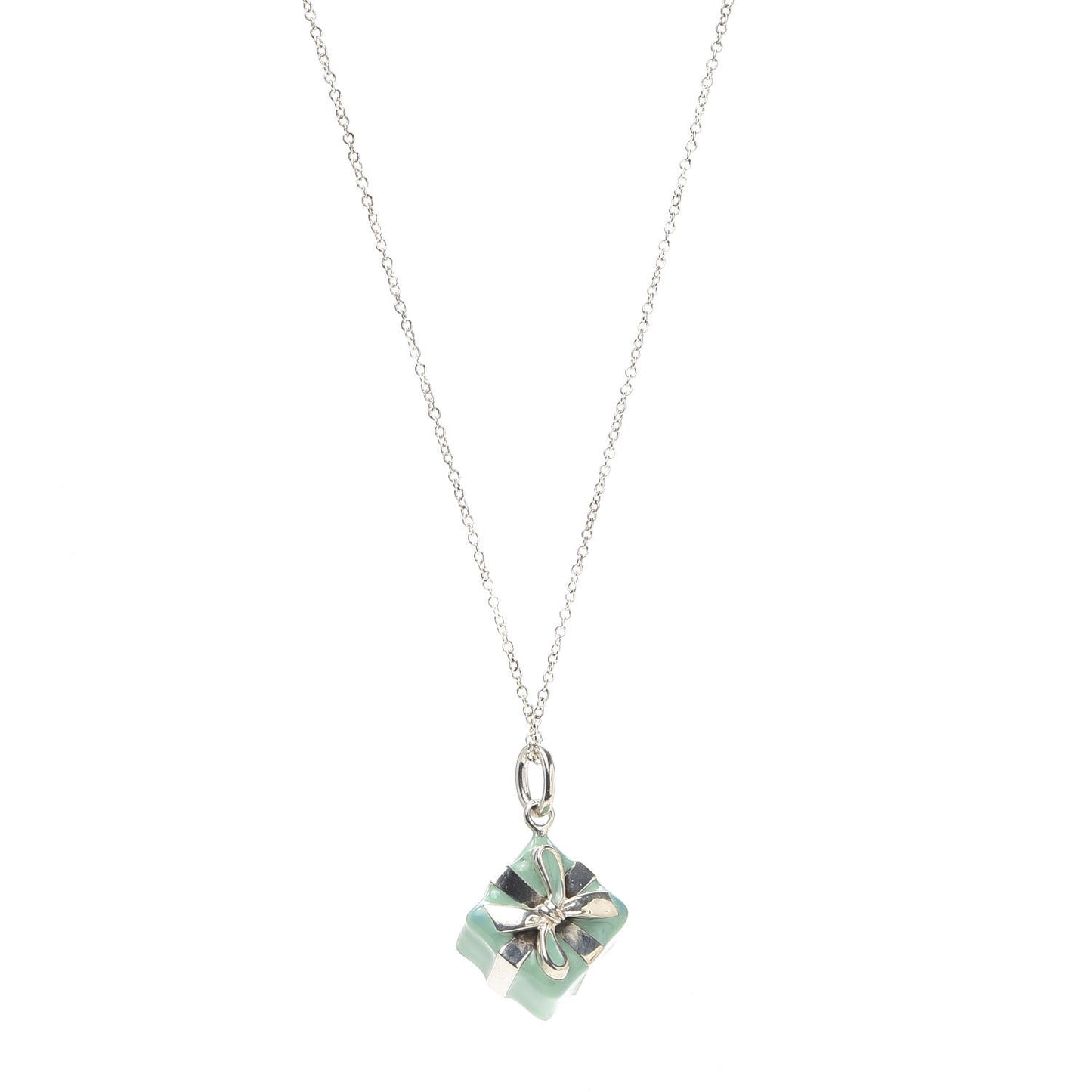 Sterling Silver Enamel Gift Box Charm Necklace Blue