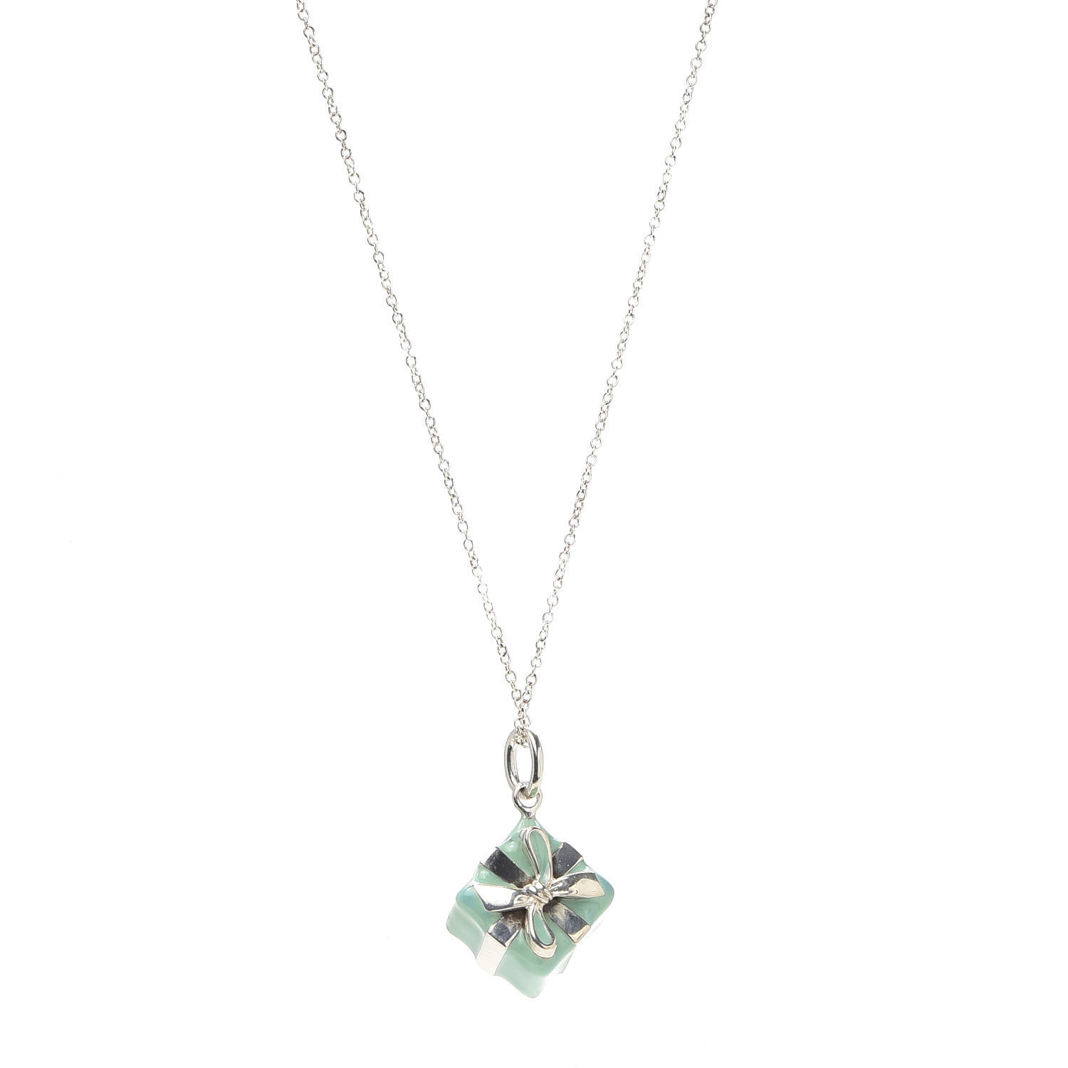 Tiffany Sterling Silver Enamel Gift Box Charm Necklace Blue 1 of 5