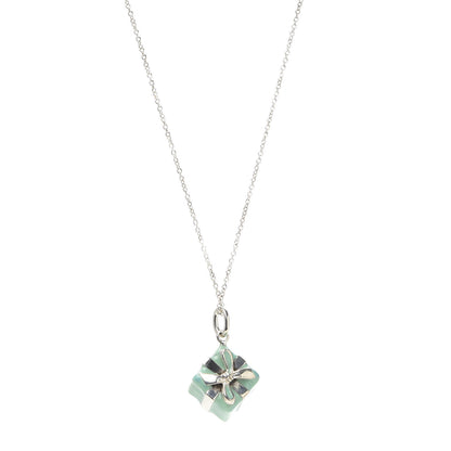 Tiffany Sterling Silver Enamel Gift Box Charm Necklace Blue 1 of 5