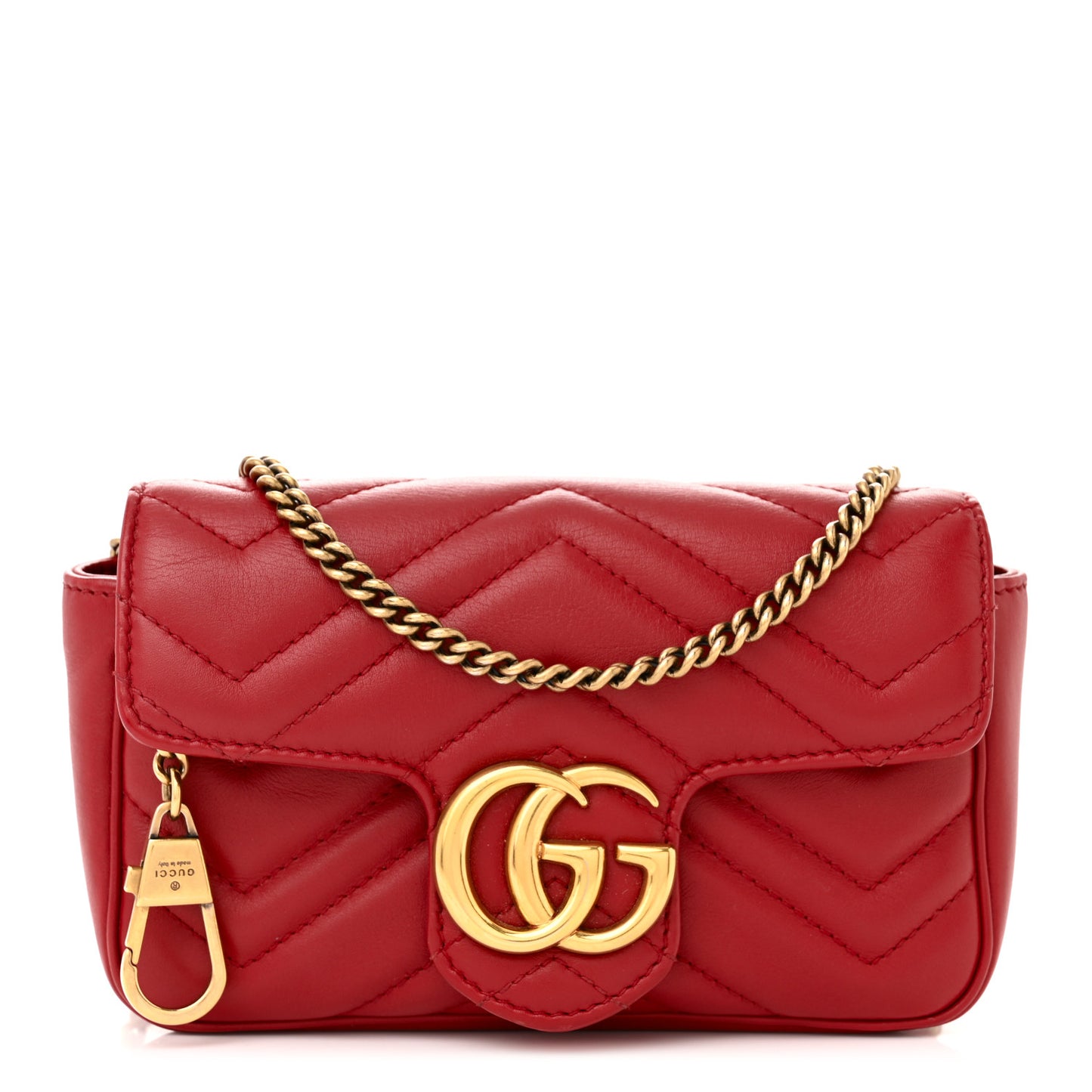 Calfskin Matelasse Super Mini GG Marmont Shoulder Bag Hibiscus Red