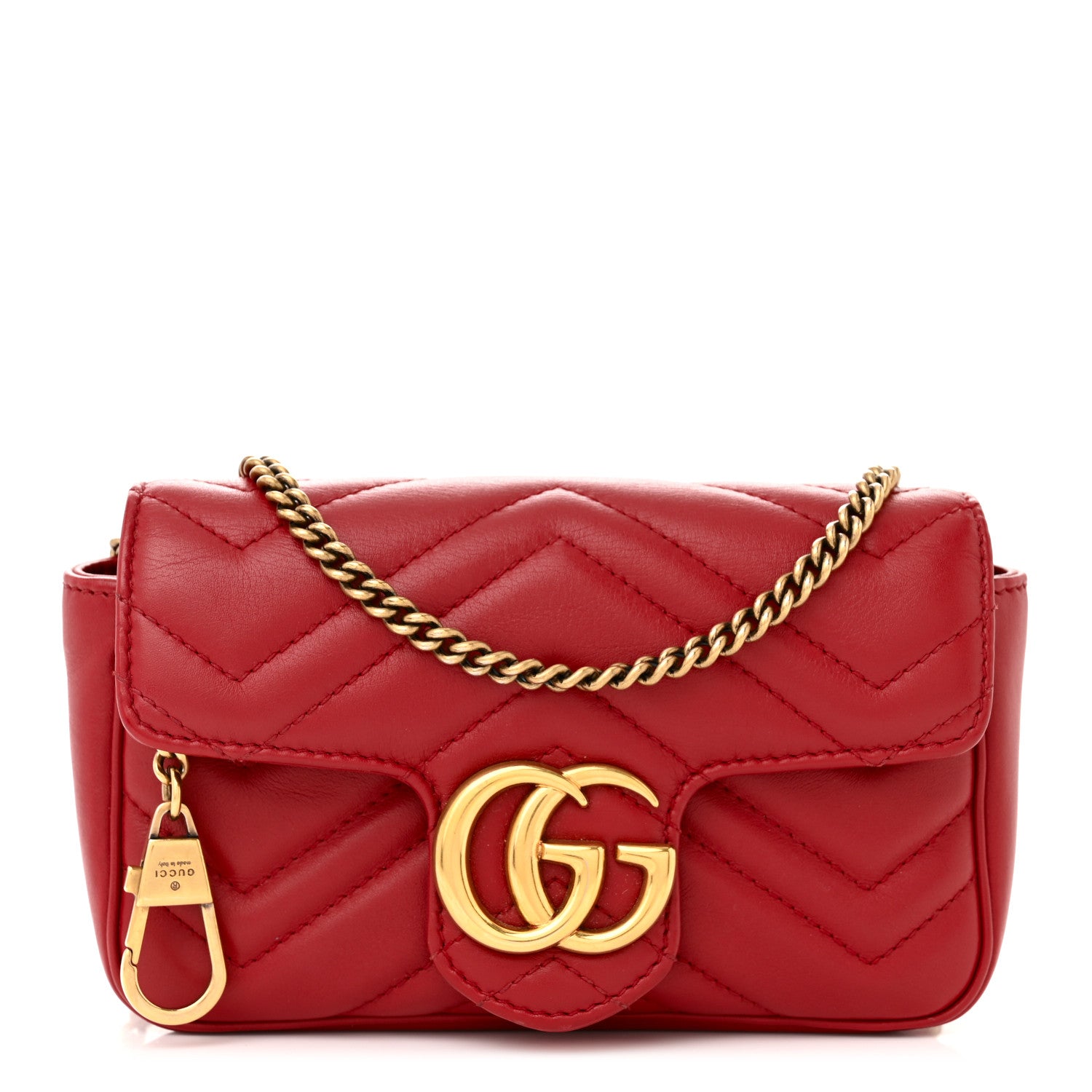 Gucci Calfskin Matelasse Super Mini GG Marmont Shoulder Bag Hibiscus Red 1 of 12
