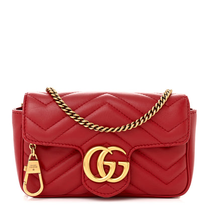 Gucci Calfskin Matelasse Super Mini GG Marmont Shoulder Bag Hibiscus Red 1 of 12