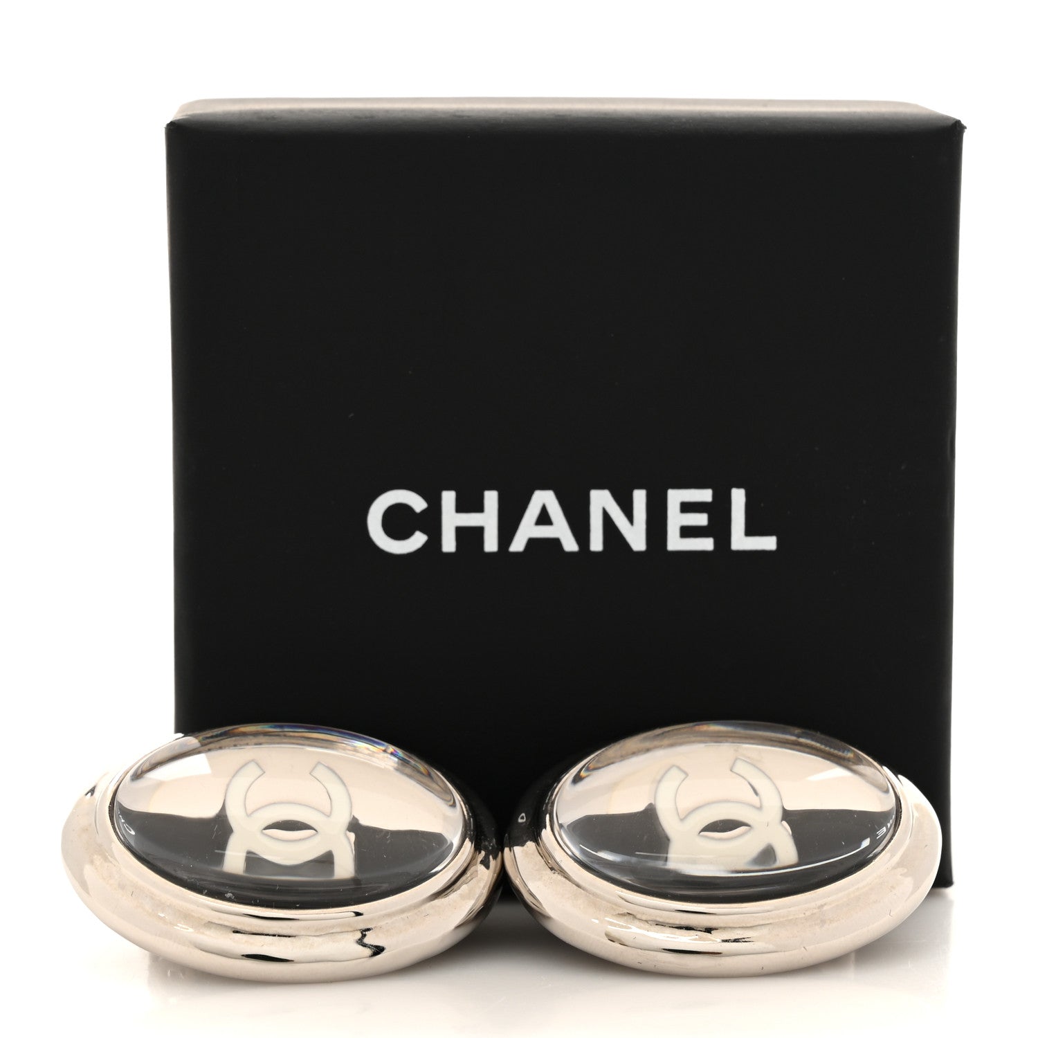 Chanel Metal Enamel CC Clip On Earrings Silver White 5 of 5