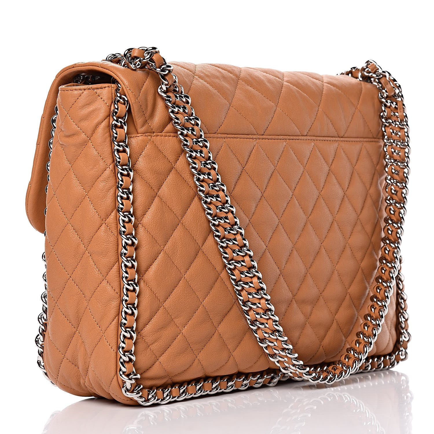 Chanel Washed Lambskin Chain Around Maxi Flap Bag Dark Beige 3 of 10