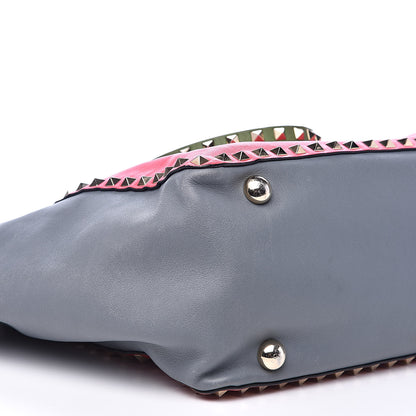 Valentino Garavani Vitello Colorblock Medium Rockstud Tote Deep Rose Clover Grey Scarlet 8 of 20