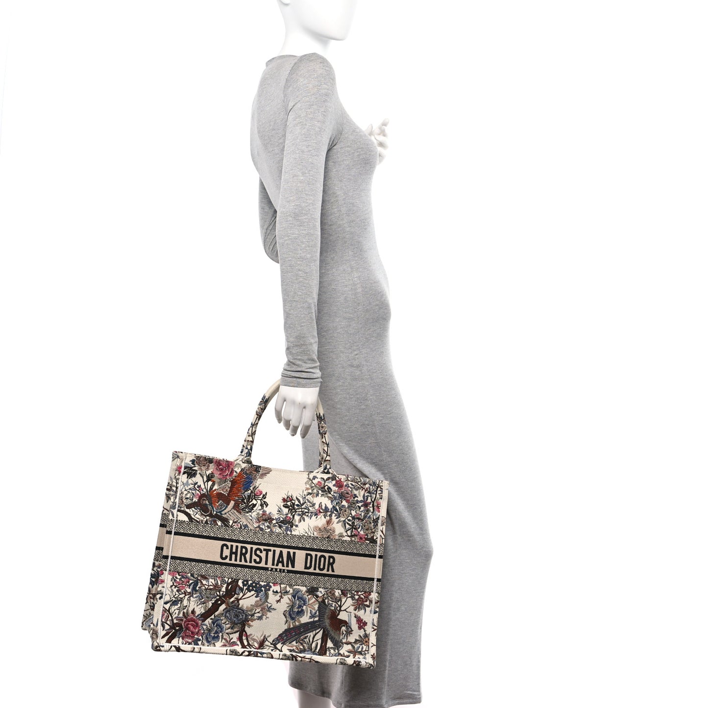 Canvas Embroidered Large Jardin D'Hiver Book Tote Latte Multicolor