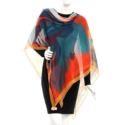 Hermes Silk Mousseline Etude Un Iris Arc Shawl 140 Abricot Vert Orange 2 of 4