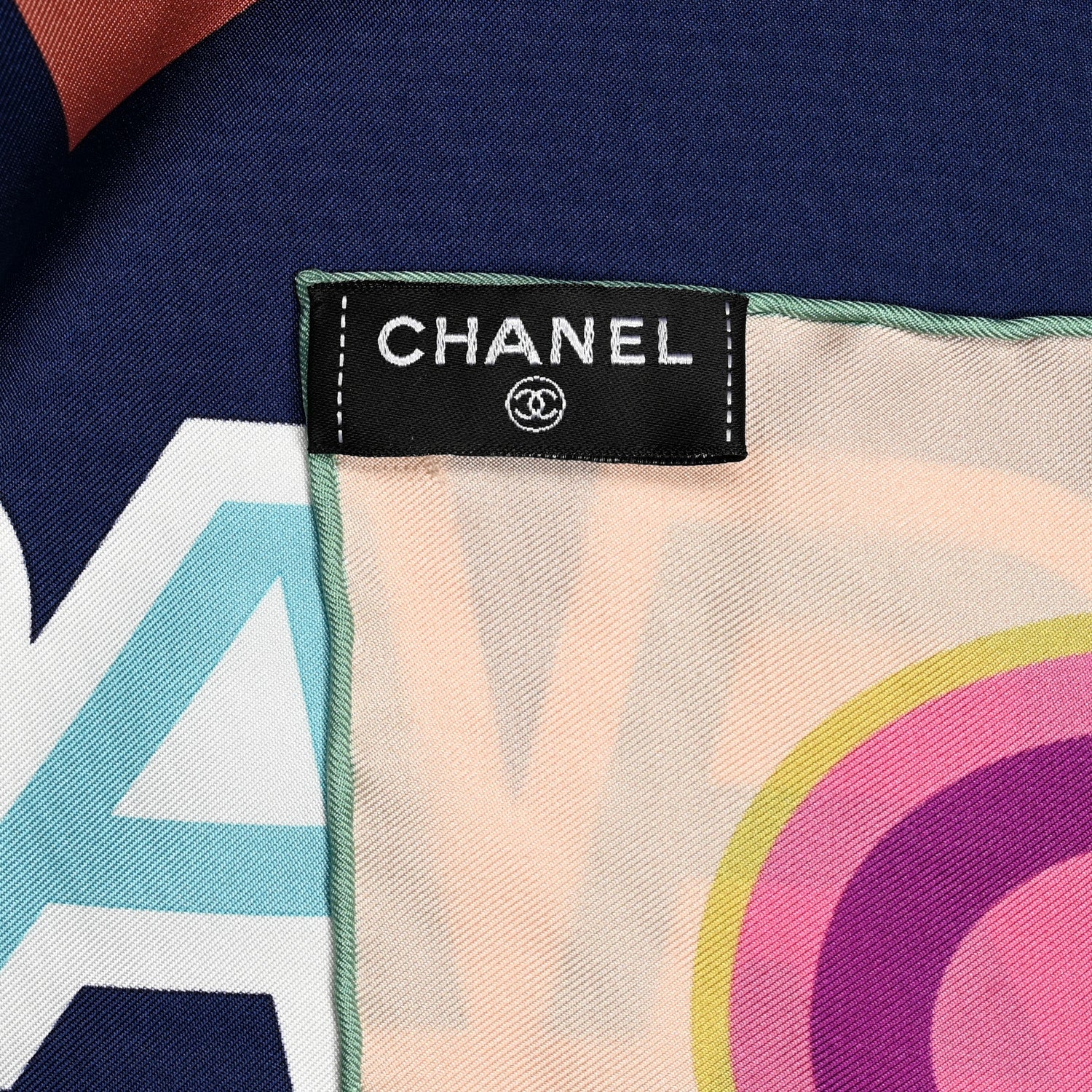 Chanel Silk CC Square Scarf Light Beige Navy Light Brown Blue 3 of 3