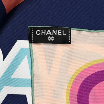 Chanel Silk CC Square Scarf Light Beige Navy Light Brown Blue 3 of 3