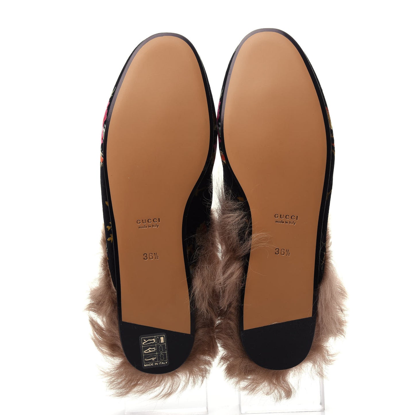 Velvet Fur Floral Womens Princetown Slippers 36.5 Black