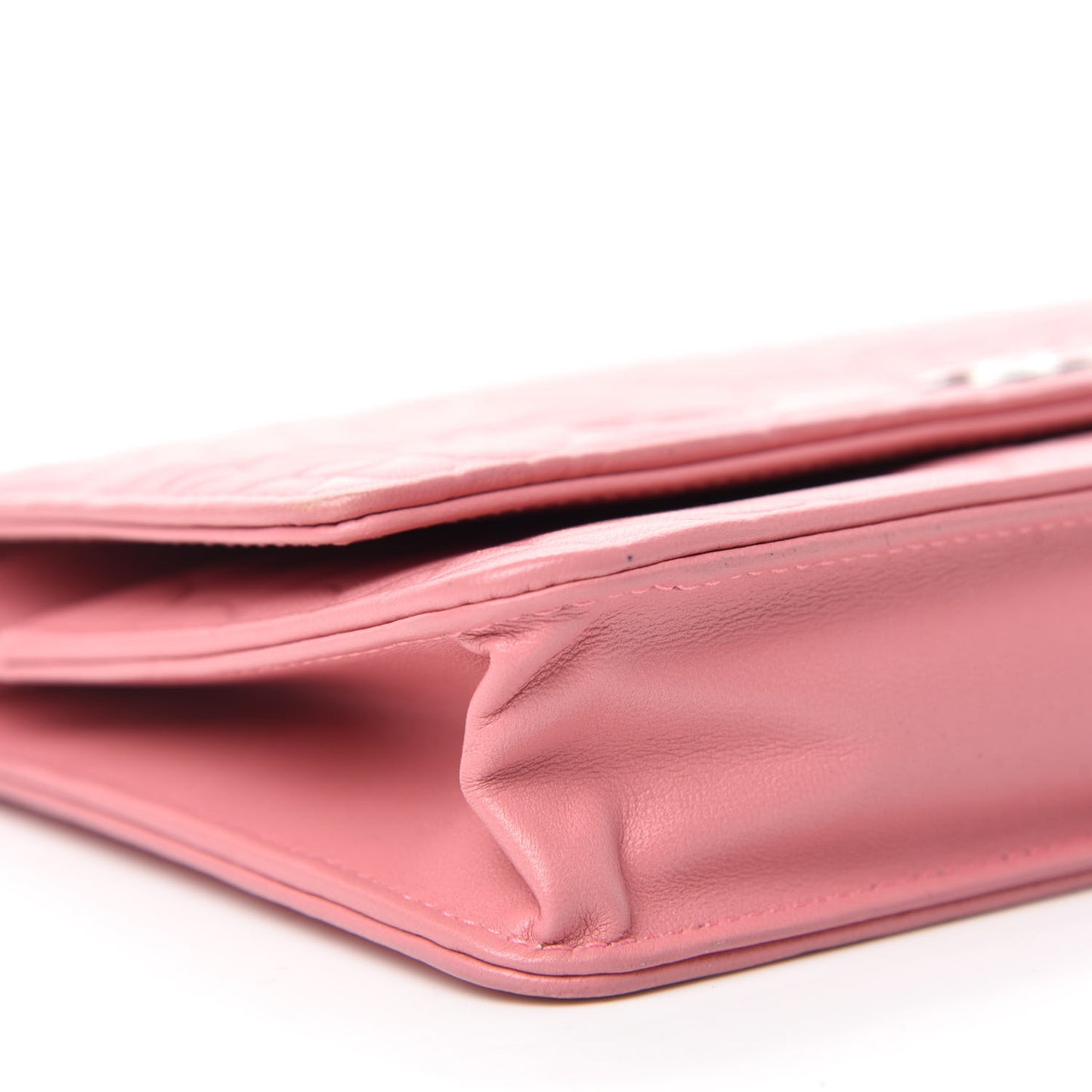 Lambskin Camellia Embossed Wallet On Chain WOC Pink