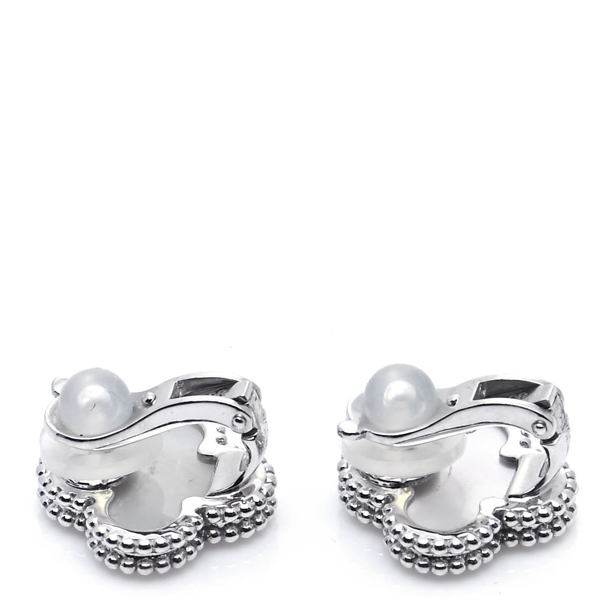 18K White Gold Mother of Pearl Vintage Alhambra Earrings