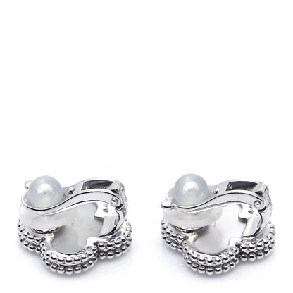 Van Cleef & Arpels 18K White Gold Mother of Pearl Vintage Alhambra Earrings 3 of 6