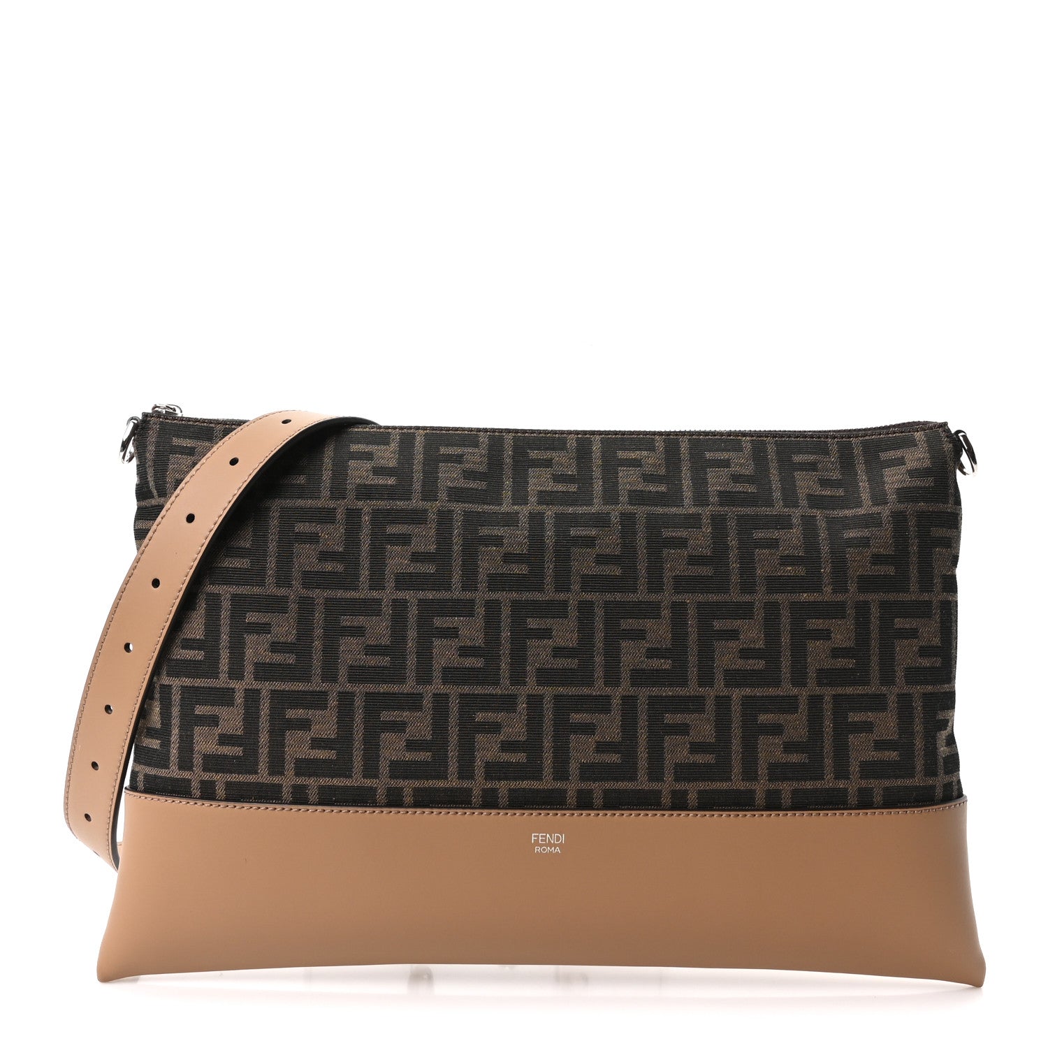 Fendi Vitello King Fabric Jacquard FF 1974 Messenger Tobacco Moro Sand 1 of 10