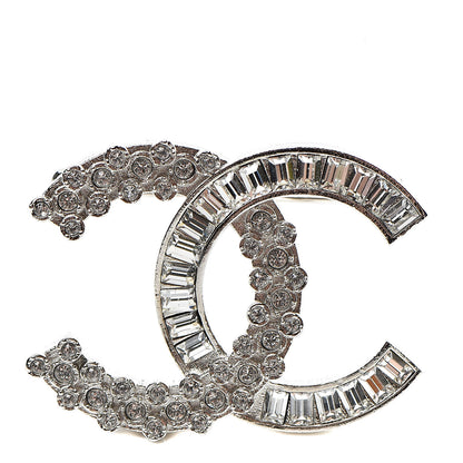 Chanel Baguette Round Crystal CC Brooch Silver 1 of 5