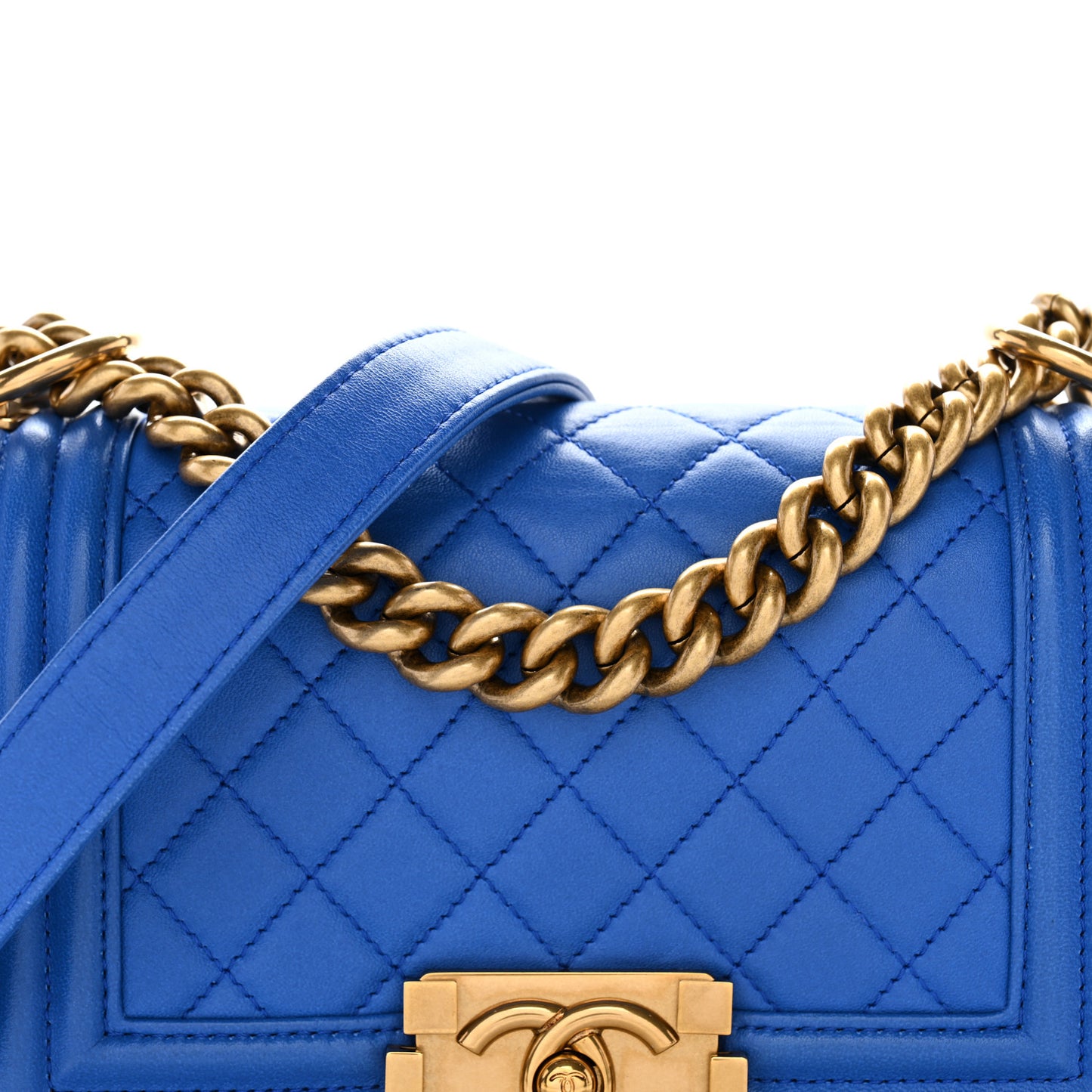 Lambskin Quilted Small Boy Flap Blue