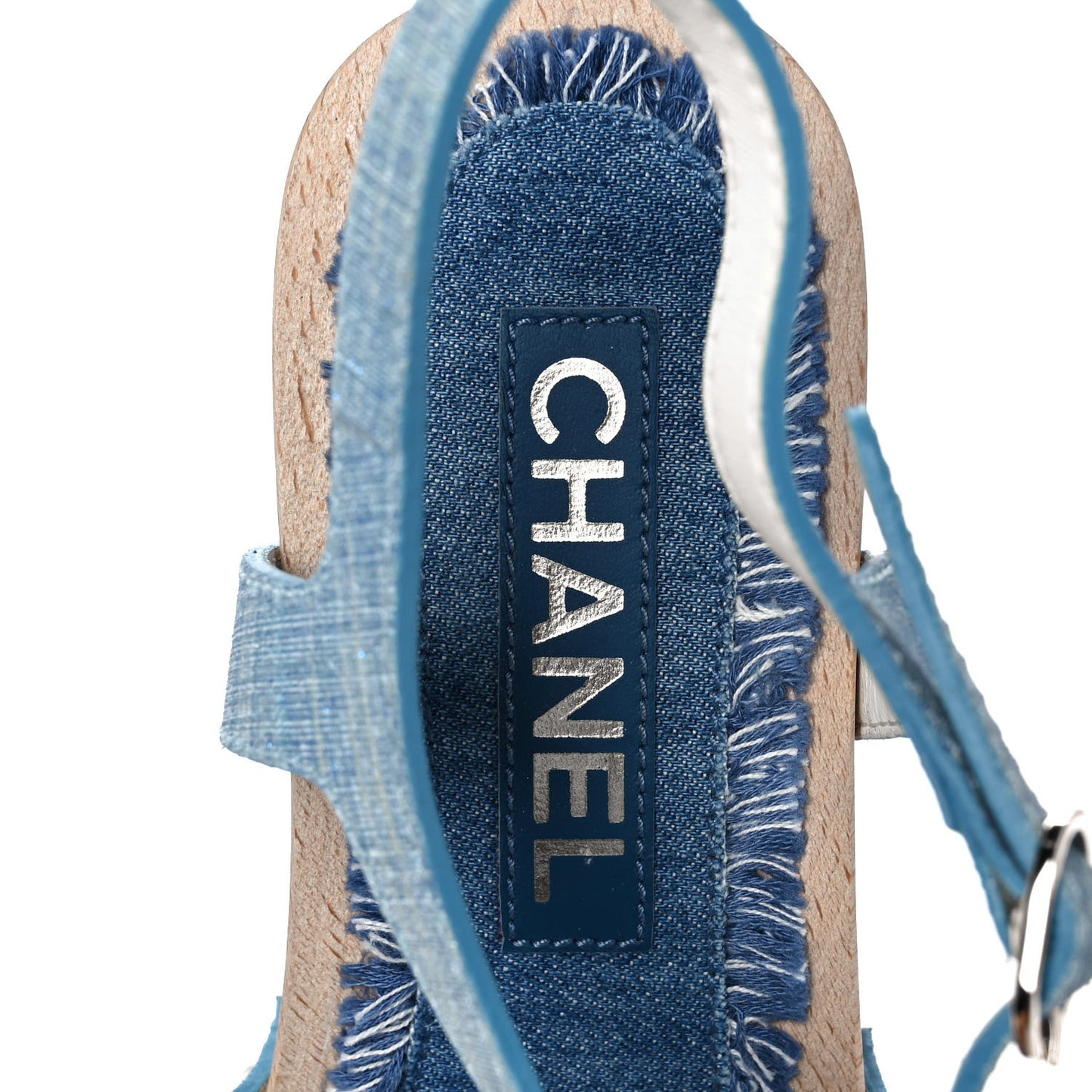 Fantasy Calfskin Denim Pearl Cork Sandals 39 Blue