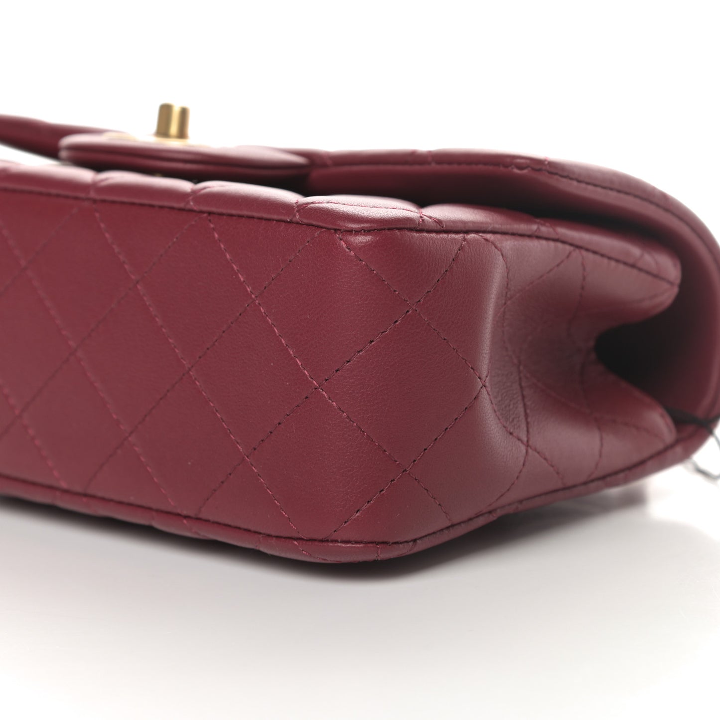 Lambskin Quilted Mini Top Handle Rectangular Flap Burgundy