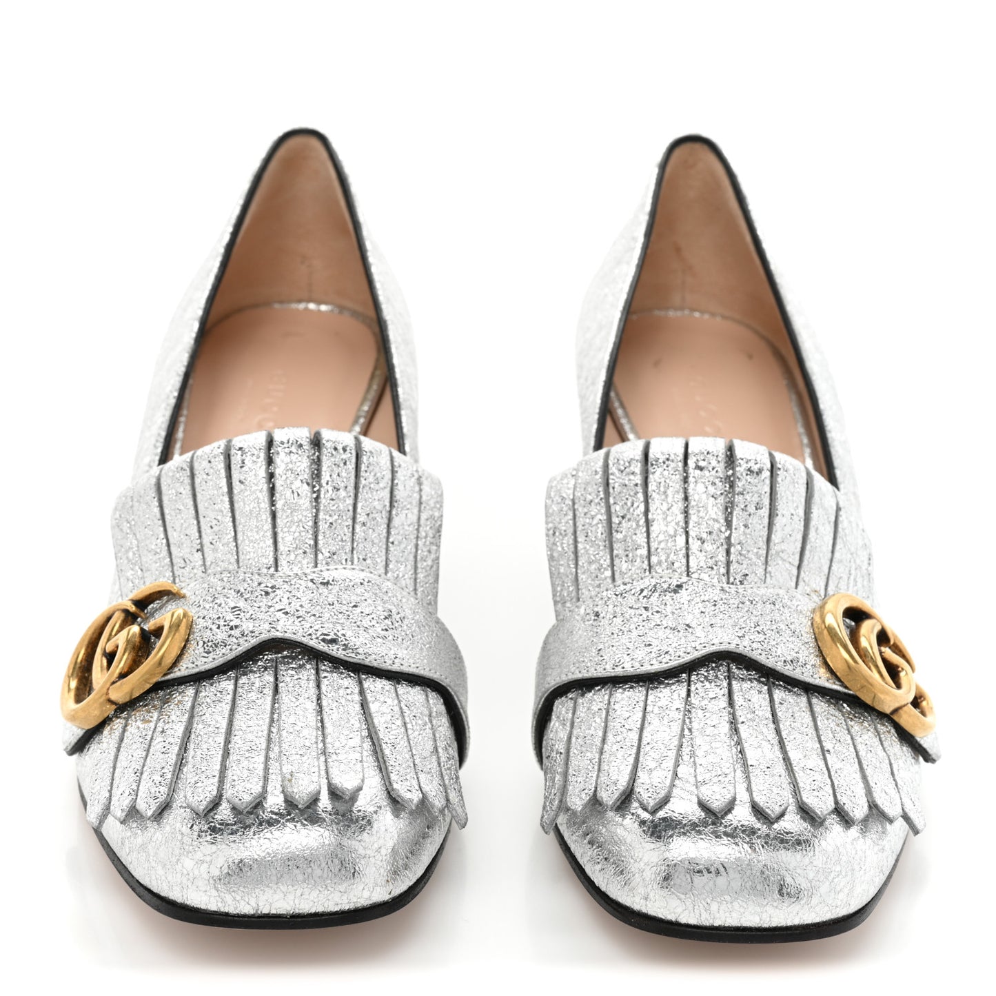 Galassia GG Marmont Fringe 50mm Loafer Pumps 39 Argento