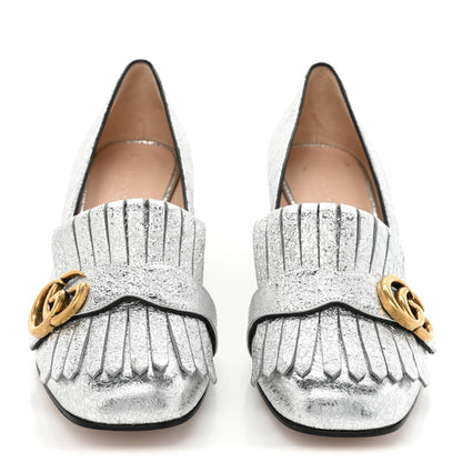 Gucci Galassia GG Marmont Fringe 50mm Loafer Pumps 39 Argento 2 of 12