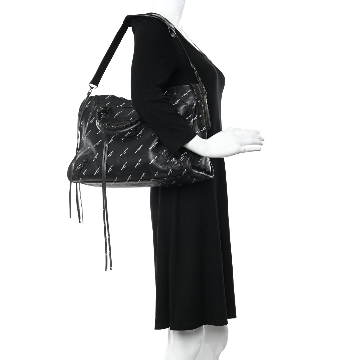 Balenciaga Veau Allover Logo Classic Hardware City Black White 2 of 11