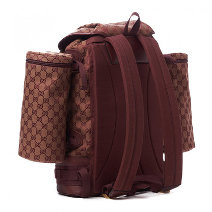 Gucci GG Monogram Script Logo Large Double Pocket Backpack Sahara Rubino Bordeaux 3 of 9