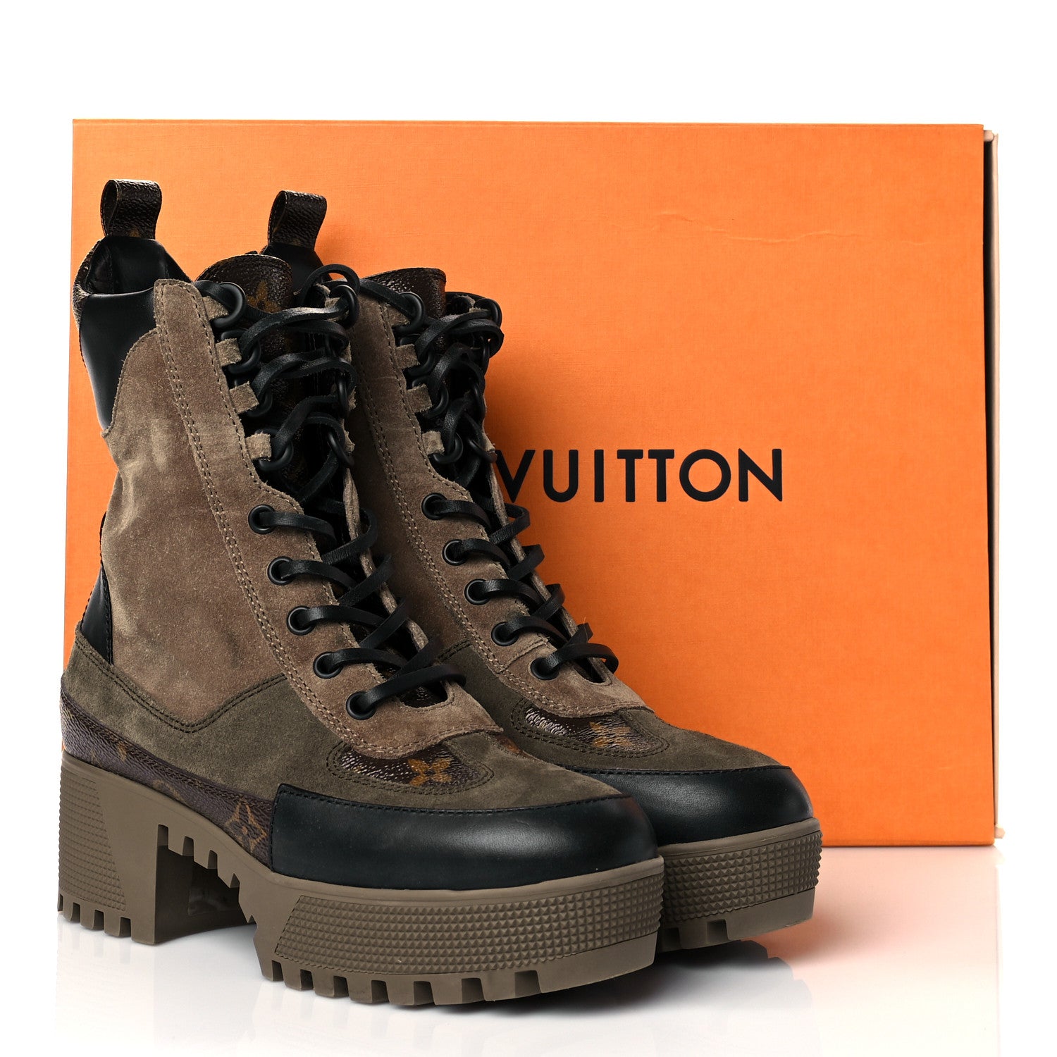 Louis Vuitton Suede Calfskin Monogram Laureate Platform Desert Boots 35.5 Taupe 19 of 19