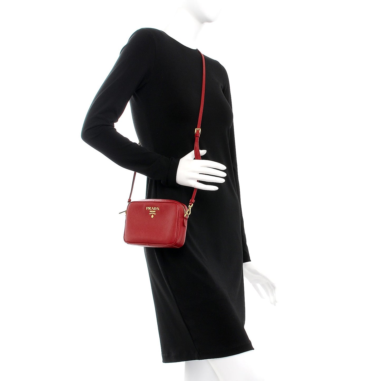 Saffiano Mini Camera Crossbody Bag Rosso