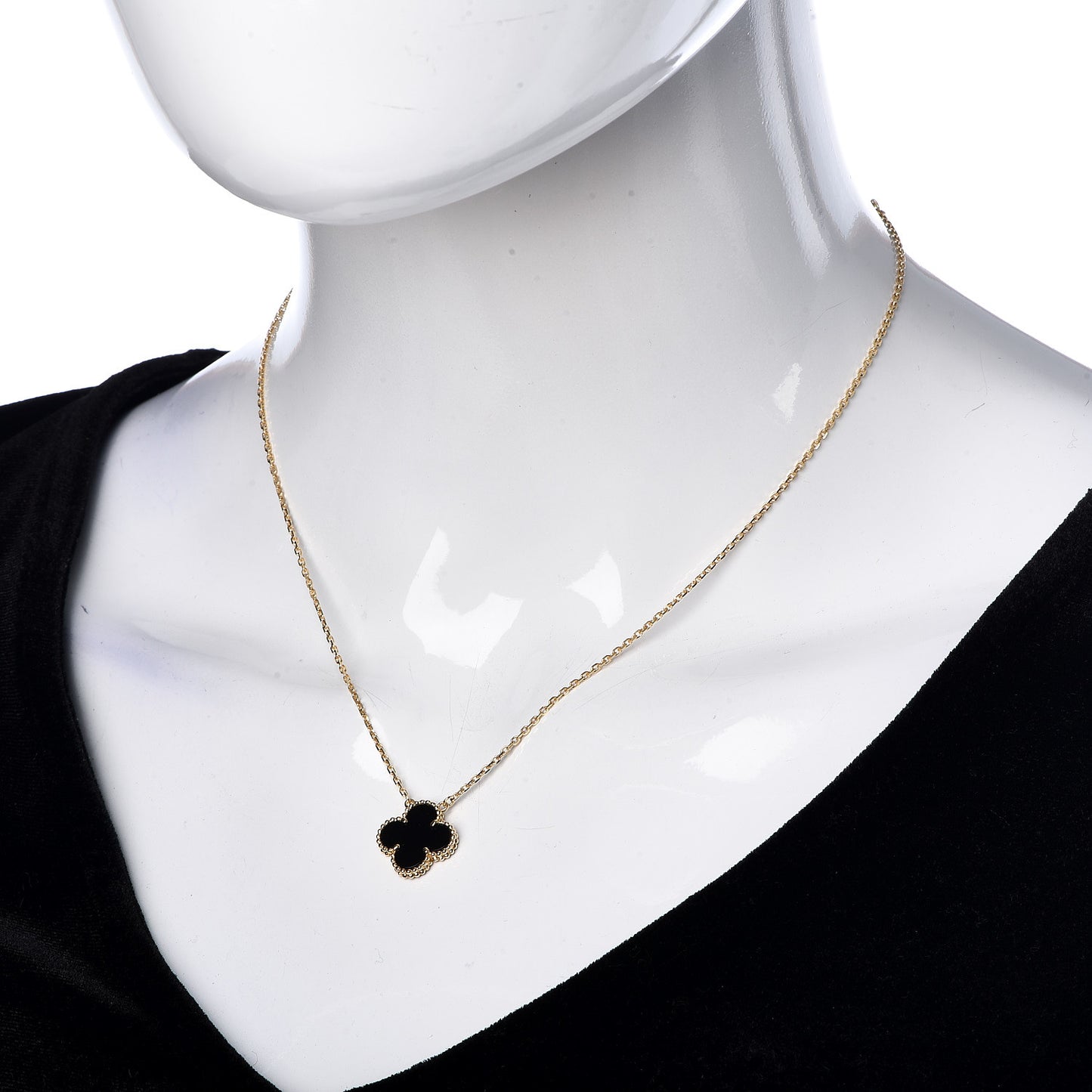 18K Yellow Gold Black Onyx Vintage Alhambra Pendant Necklace