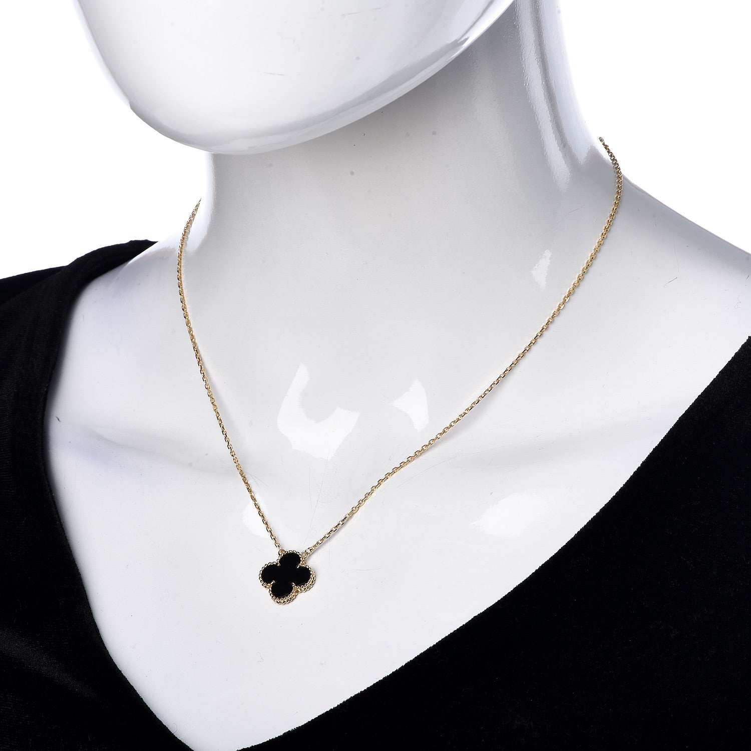 Van Cleef & Arpels 18K Yellow Gold Black Onyx Vintage Alhambra Pendant Necklace 2 of 6