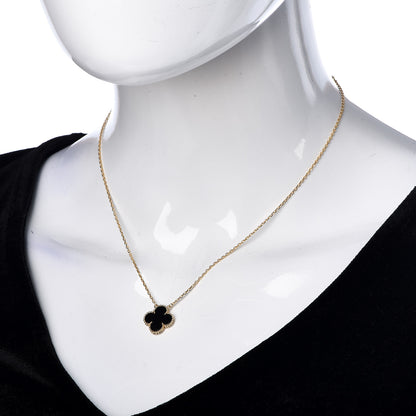 Van Cleef & Arpels 18K Yellow Gold Black Onyx Vintage Alhambra Pendant Necklace 2 of 6