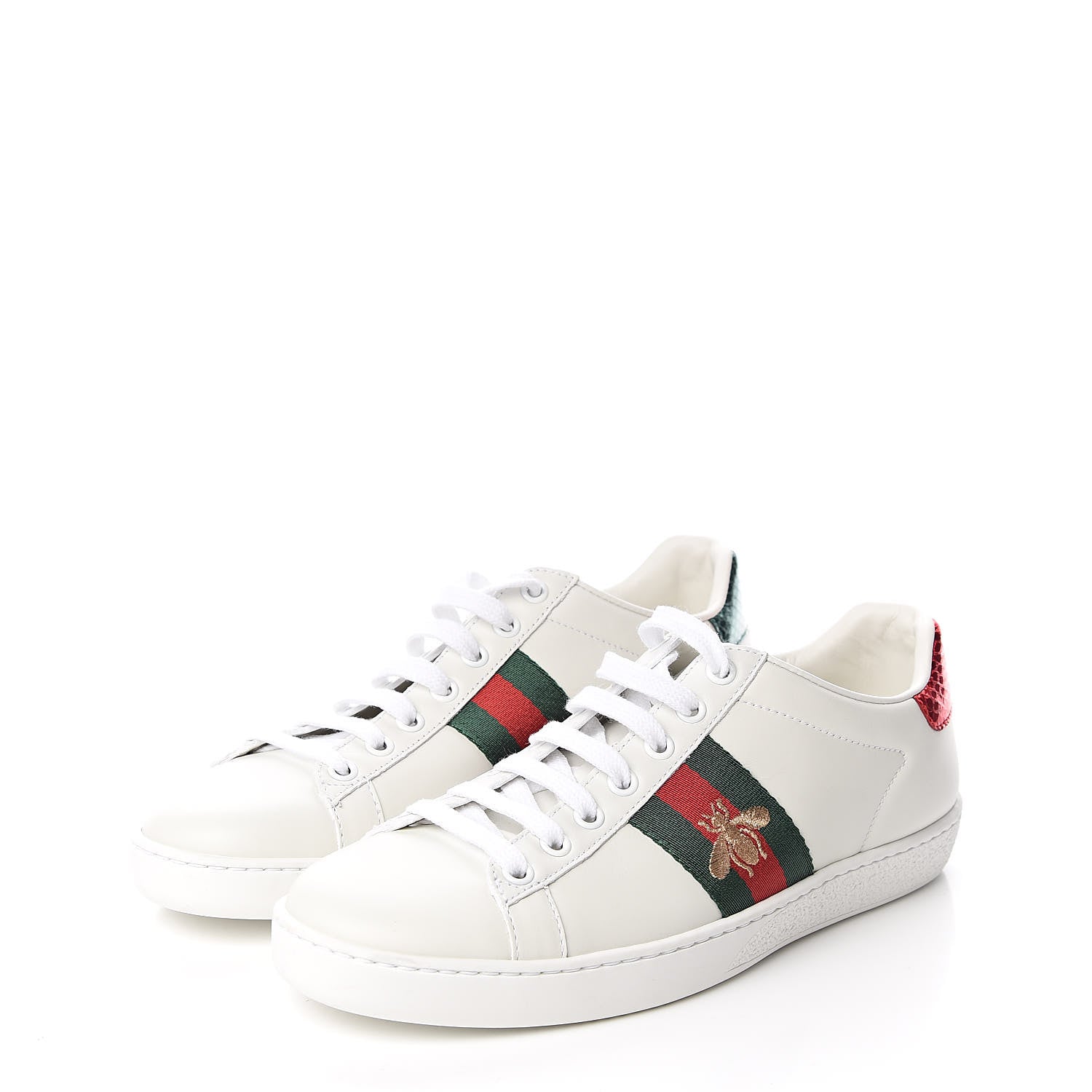 Gucci Calfskin Ayers Bee Embroidered Womens Ace Sneakers 36.5 White Green 3 of 9