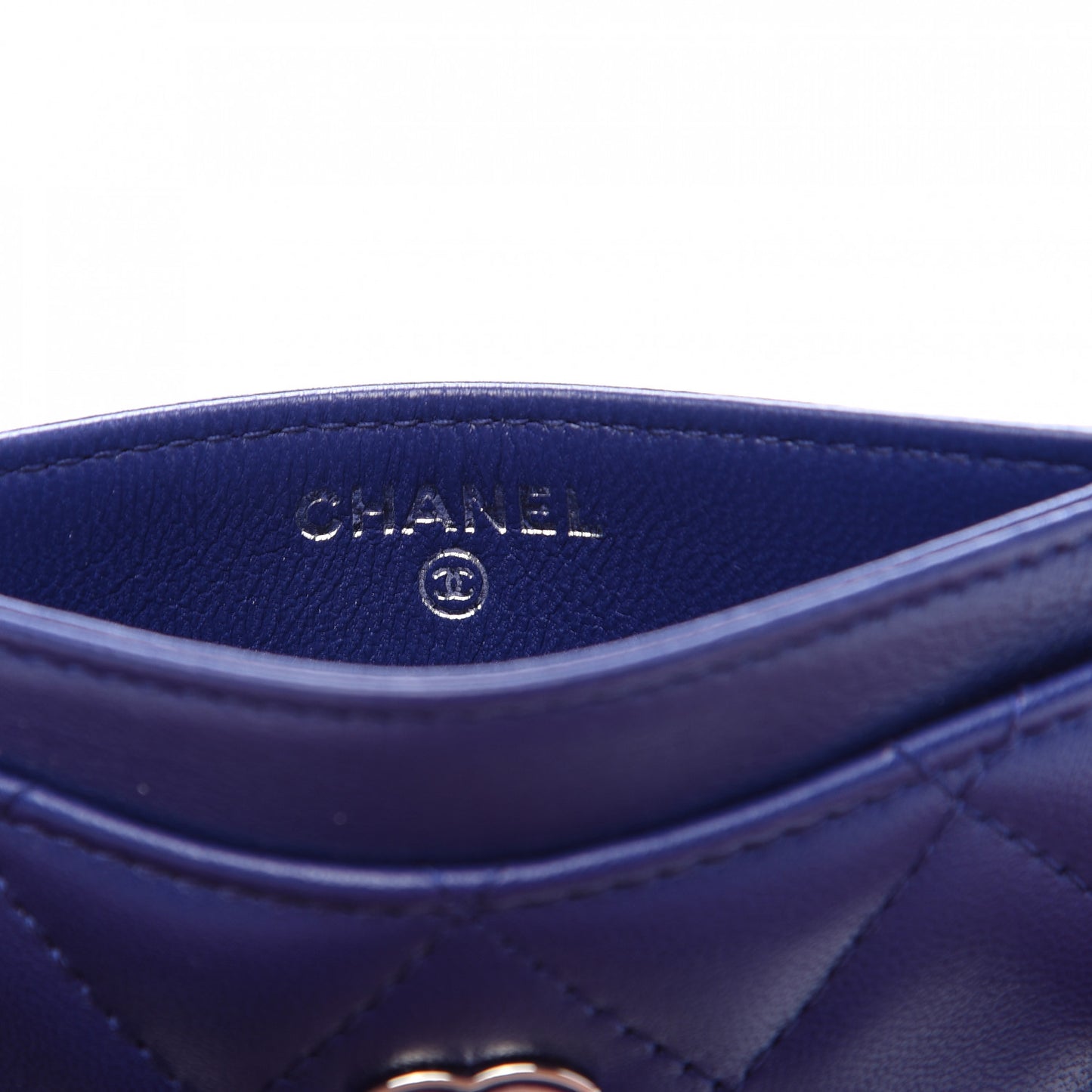 Lambskin Quilted Card Holder Blue