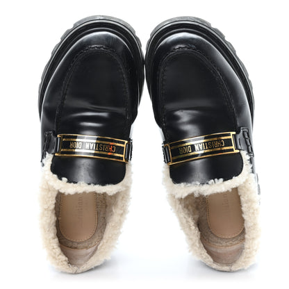 Christian Dior Brushed Calfskin Shearling Dior Code Lug Sole 15mm Loafers 35.5 Black Natural 2 of 10
