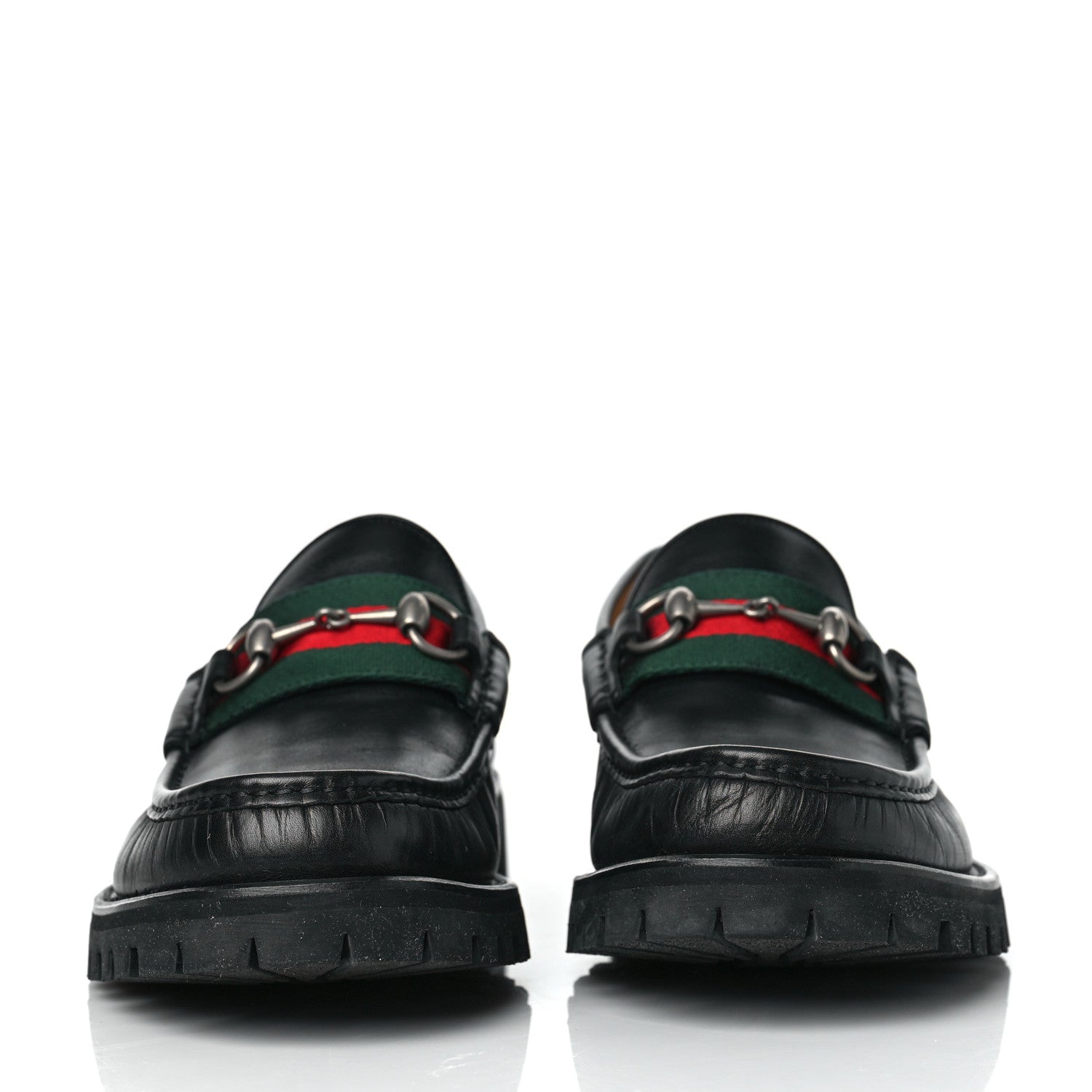 Gucci Cirano Lux Web Mens Horsebit Lug Sole Loafers 8 Black 2 of 8
