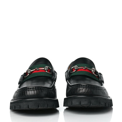 Gucci Cirano Lux Web Mens Horsebit Lug Sole Loafers 8 Black 2 of 8