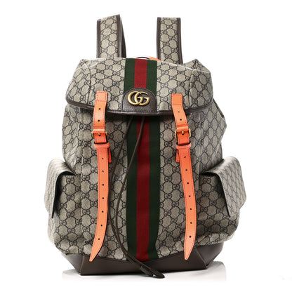 Gucci GG Supreme Monogram Medium Ophidia Double Buckle Backpack Beige Ebony Neon Orange 1 of 9