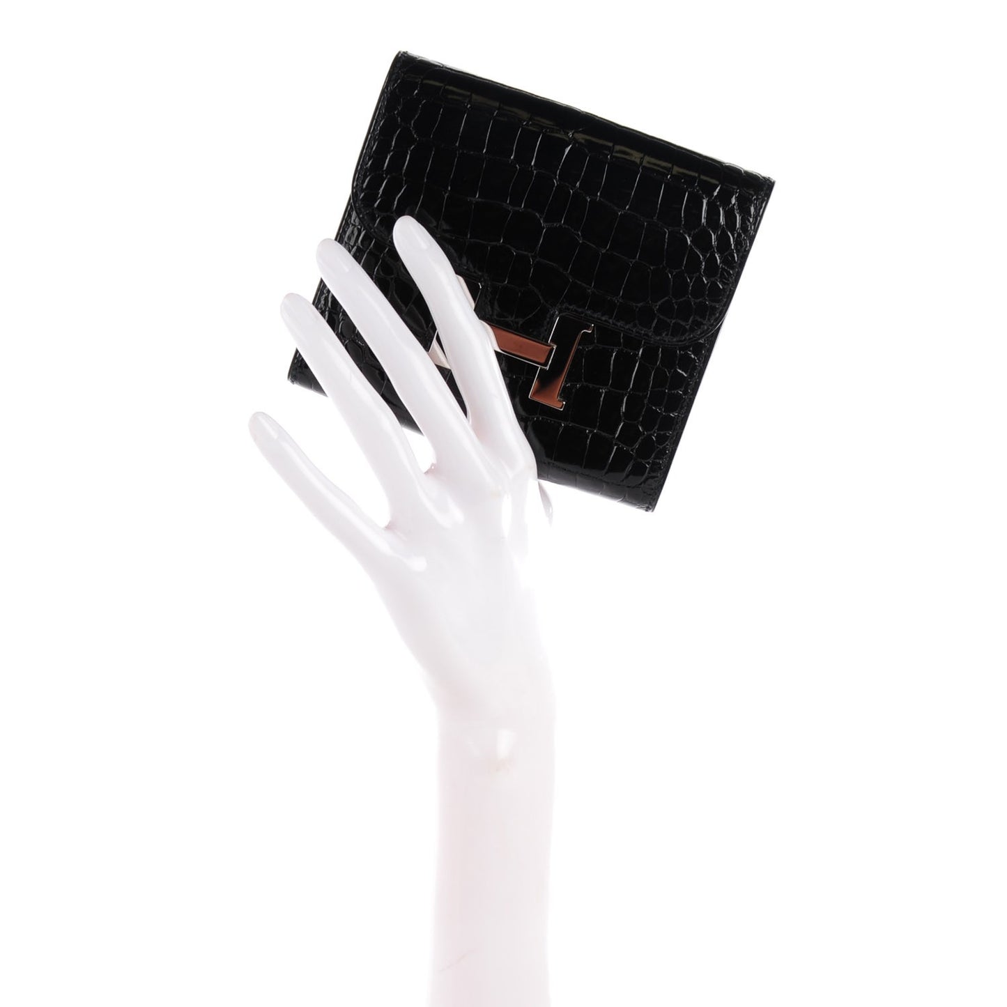 Shiny Alligator Constance Short Wallet Black