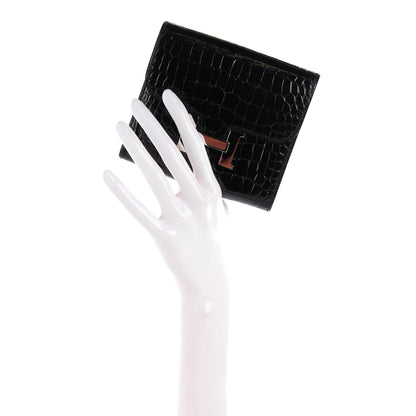 Hermes Shiny Alligator Constance Short Wallet Black 2 of 14