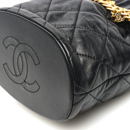 Chanel Lambskin Enamel Quilted Pending CC Bucket Drawstring Bag Black 10 of 10