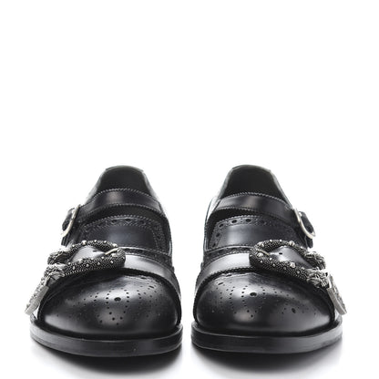 Gucci Calfskin Bee Embroidered Mens Queercore Brogue Wingtip Monk Strap Loafers 9 Black 2 of 10