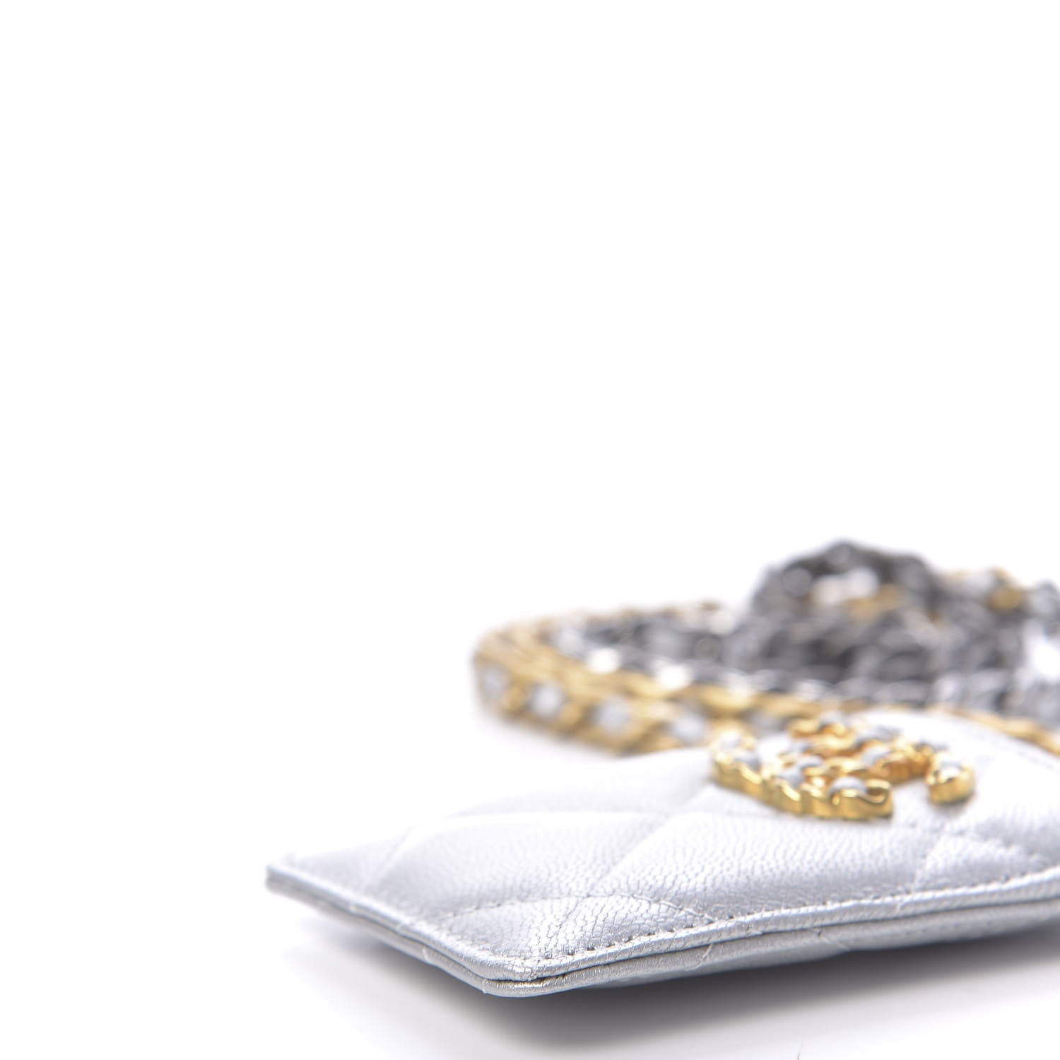 Chanel Metallic Goatskin Quilted 19 Card Holder On Chain Silver 10 of 10