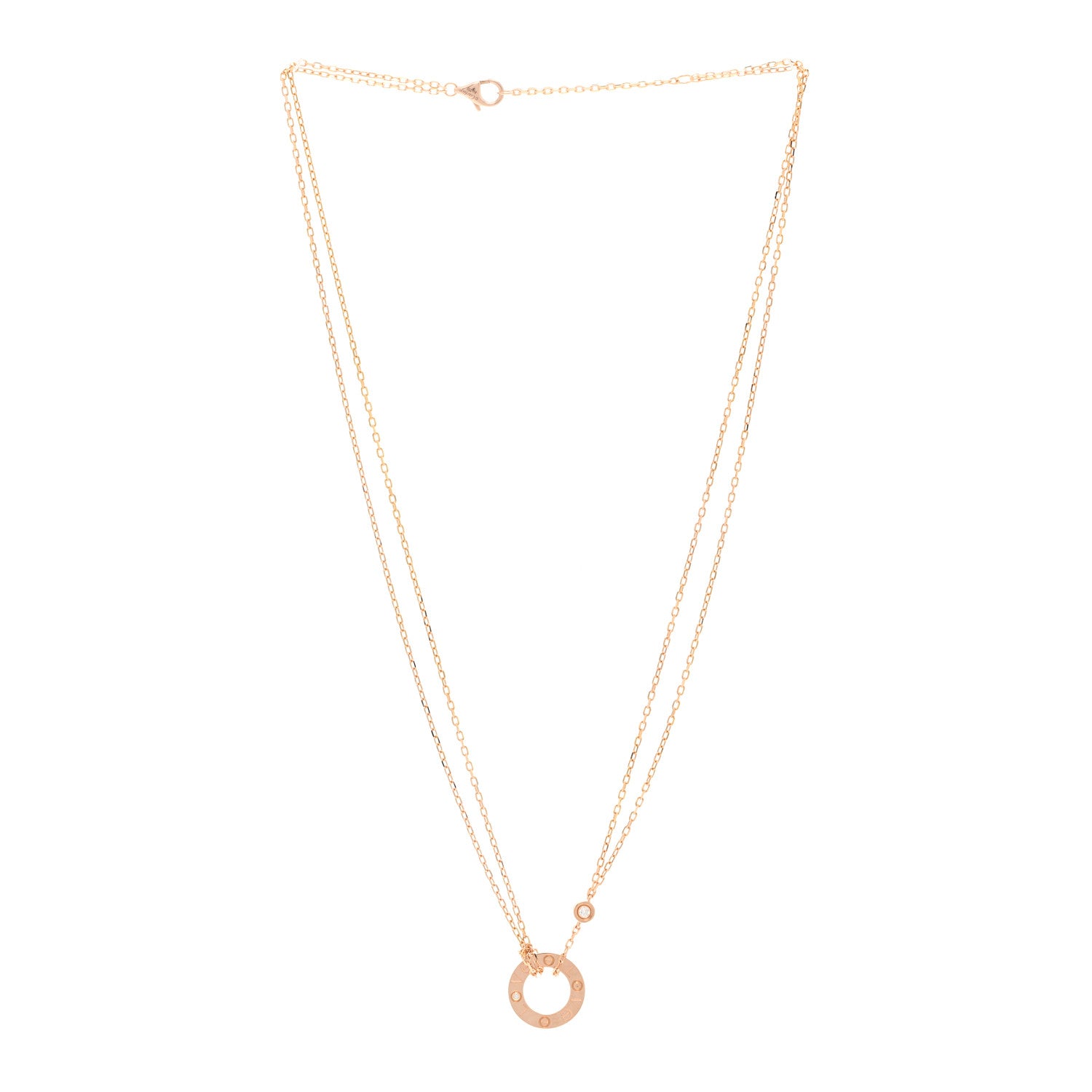 Cartier 18K Pink Gold 2 Diamond LOVE Necklace 3 of 4