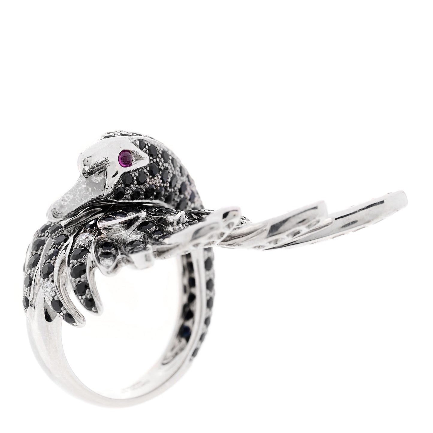 18K White Gold Diamond Black Sapphire Ruby Cypris Ring 52 6