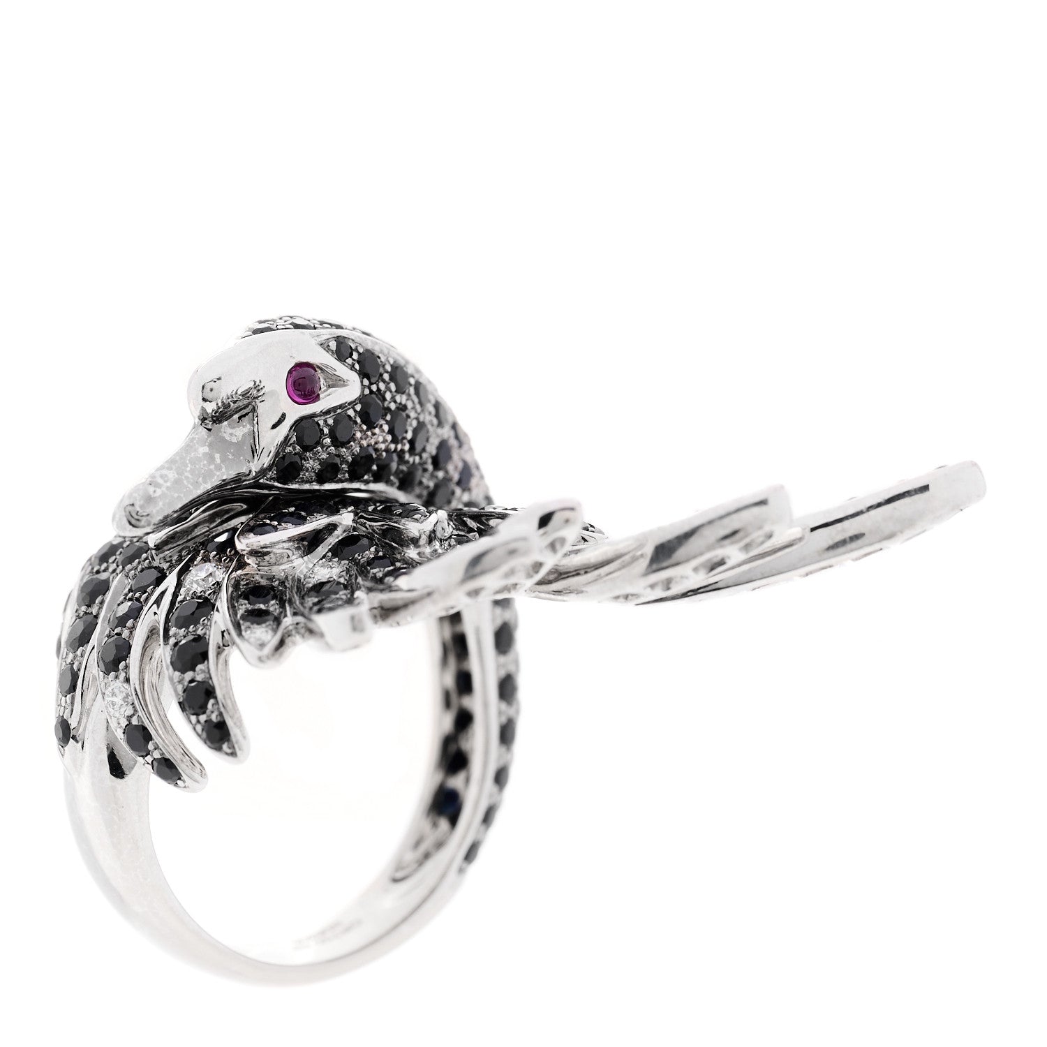 Boucheron 18K White Gold Diamond Black Sapphire Ruby Cypris Ring 52 6 1 of 7